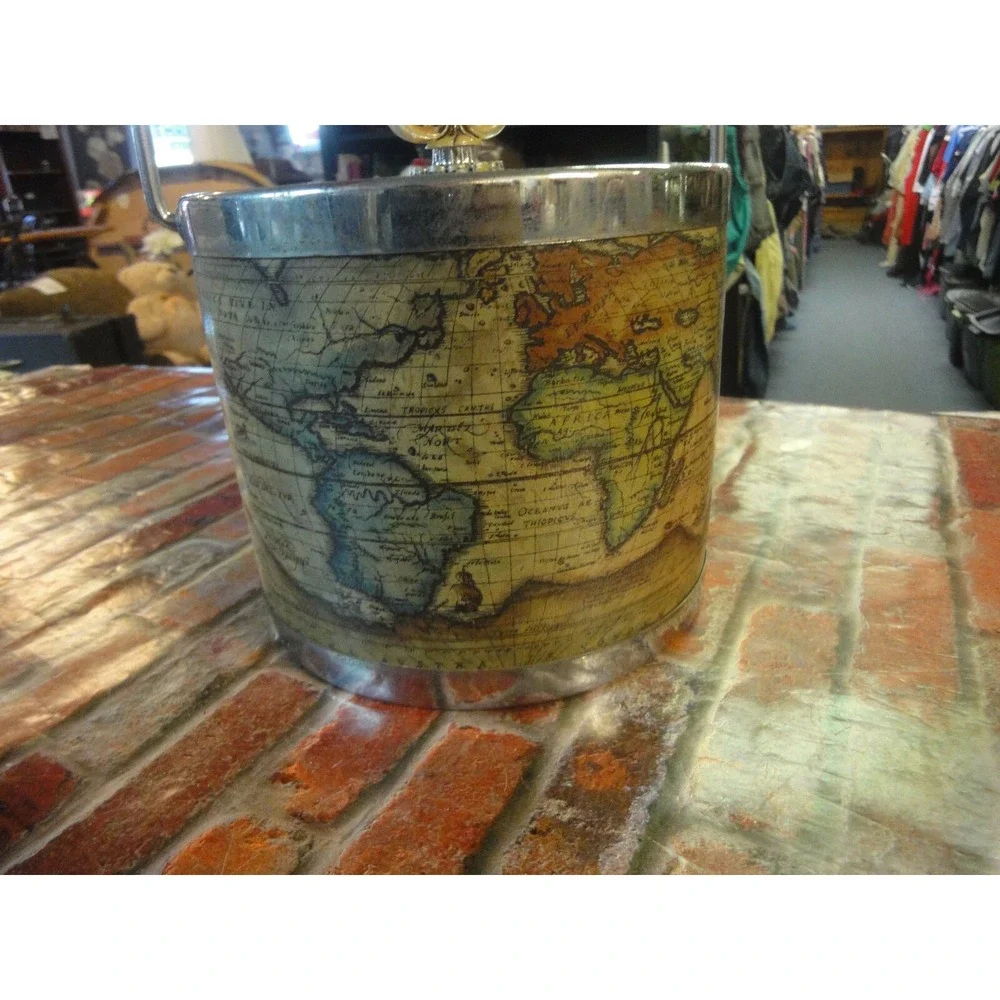 Vintage Ice Bucket TYPVS ORBIS TERRARVM Map of World Made in Japan bar man cave